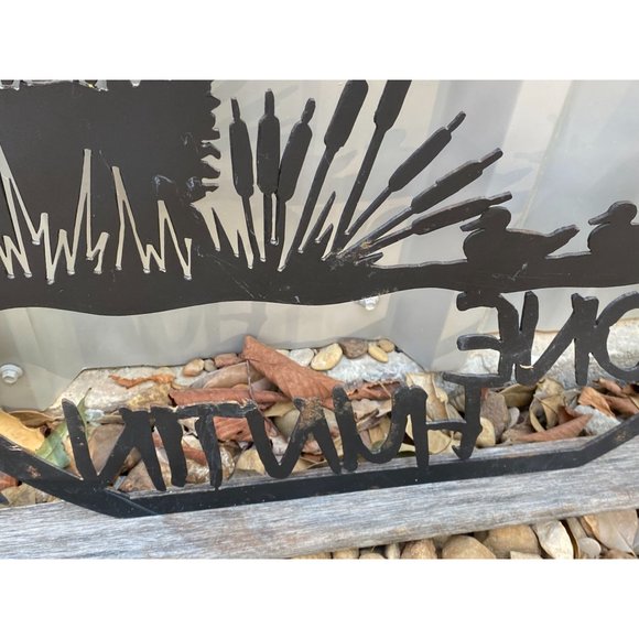 Vintage "Gone Huntin"  Metal Silhouette Sign Rifle Ducks Hunter Duck Hunting 26" - Picture 12 of 12